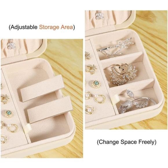 Small Jewelry Box for Women Girls, PU Leather Travel Jewelry Organizer Case - Picture 4 of 7